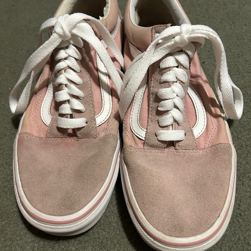 Vans Pink and White Old School Canvas  Suede  Sneakers